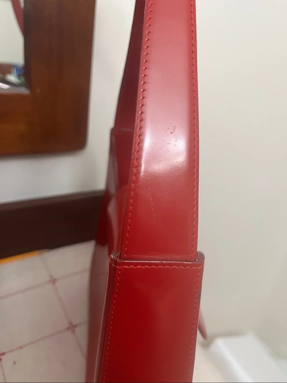 Red Leather medium structured Lancel Shoulder Bag